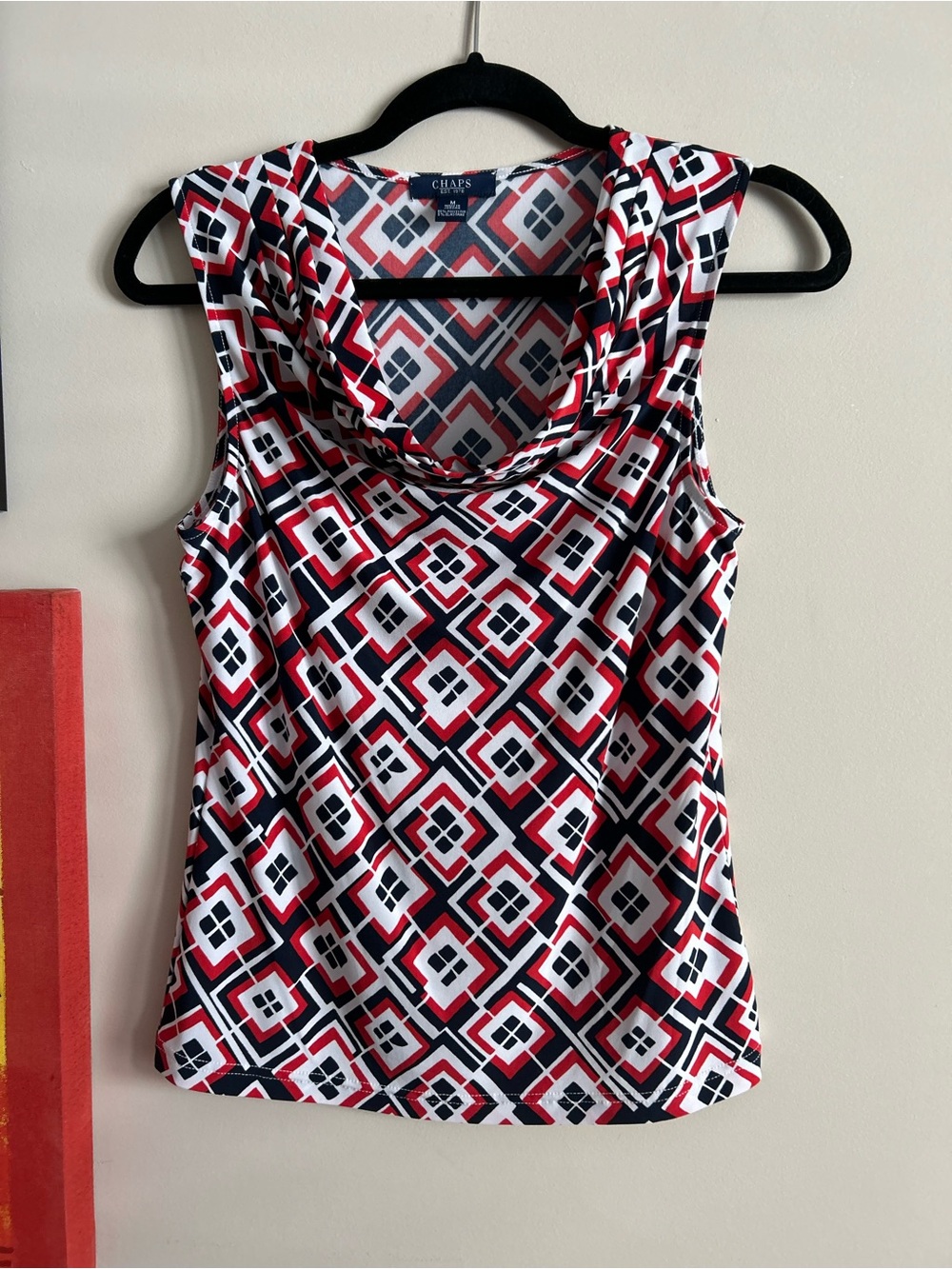 Chaps Women's Red, White & Black Geometric Cowl Neck Tank